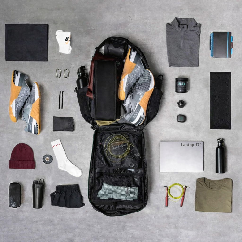 17 inch laptop fitting inside the IronBackpack Pro 45L laptop compartment