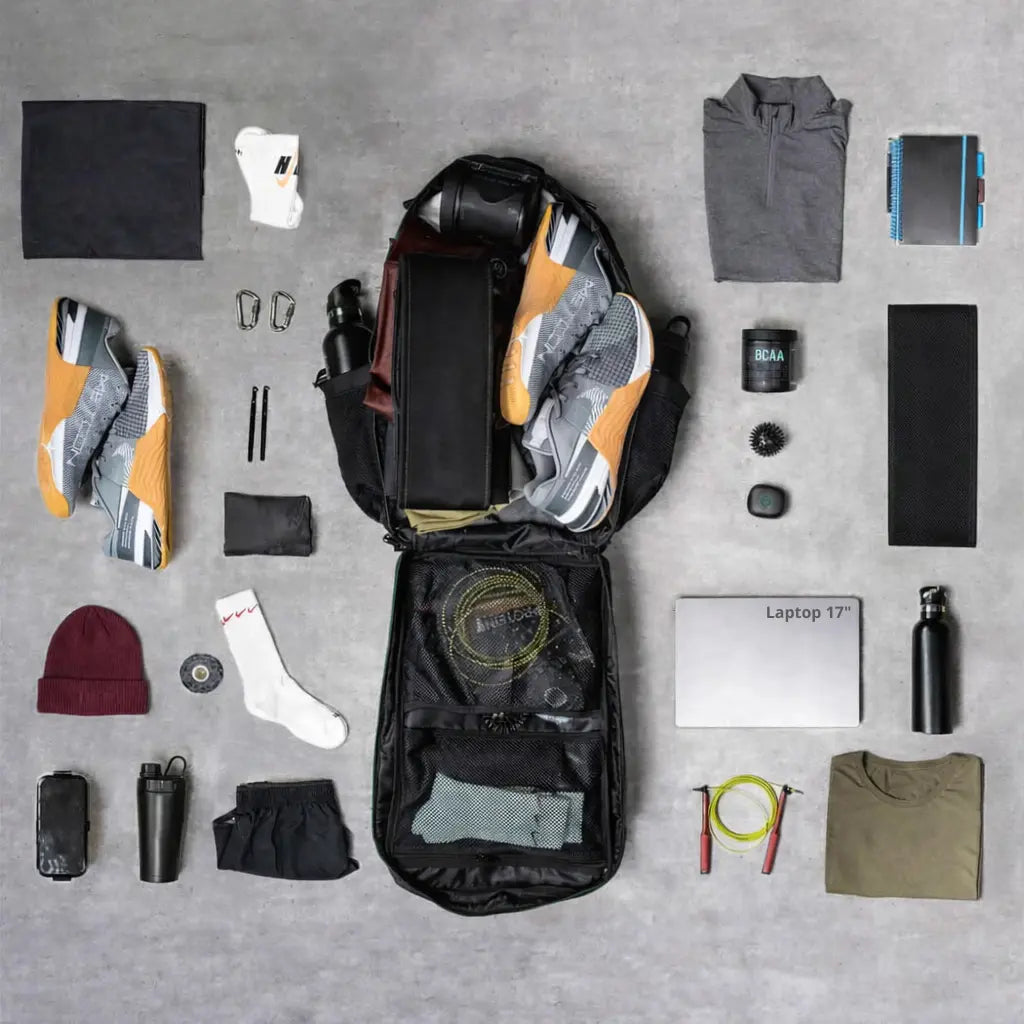 17 inch laptop fitting inside the IronBackpack Pro 45L laptop compartment