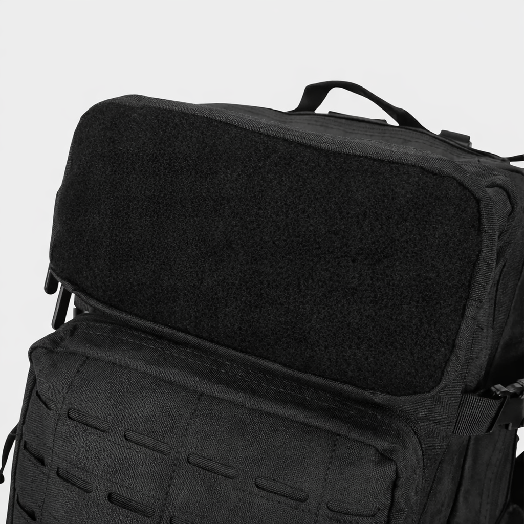 Front Velcro patch panel on IronBackpack Pro 45L with removable patch