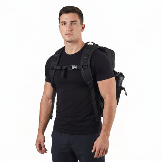 IronBackpack Pro 45L 45-liter backpack worn to show real-world size
