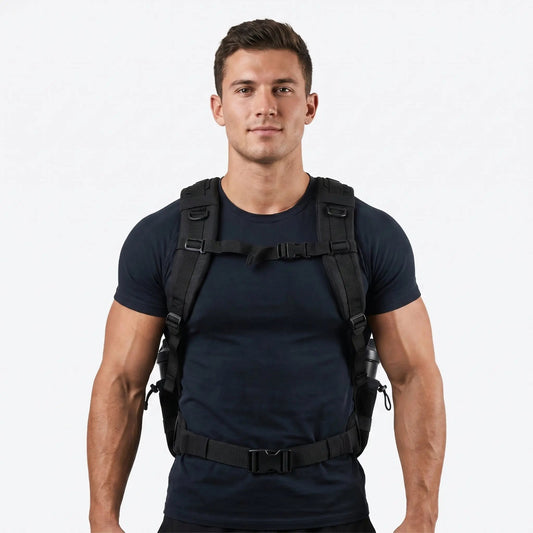 Athlete carrying a 45L gym backpack built for CrossFit and Hyrox training