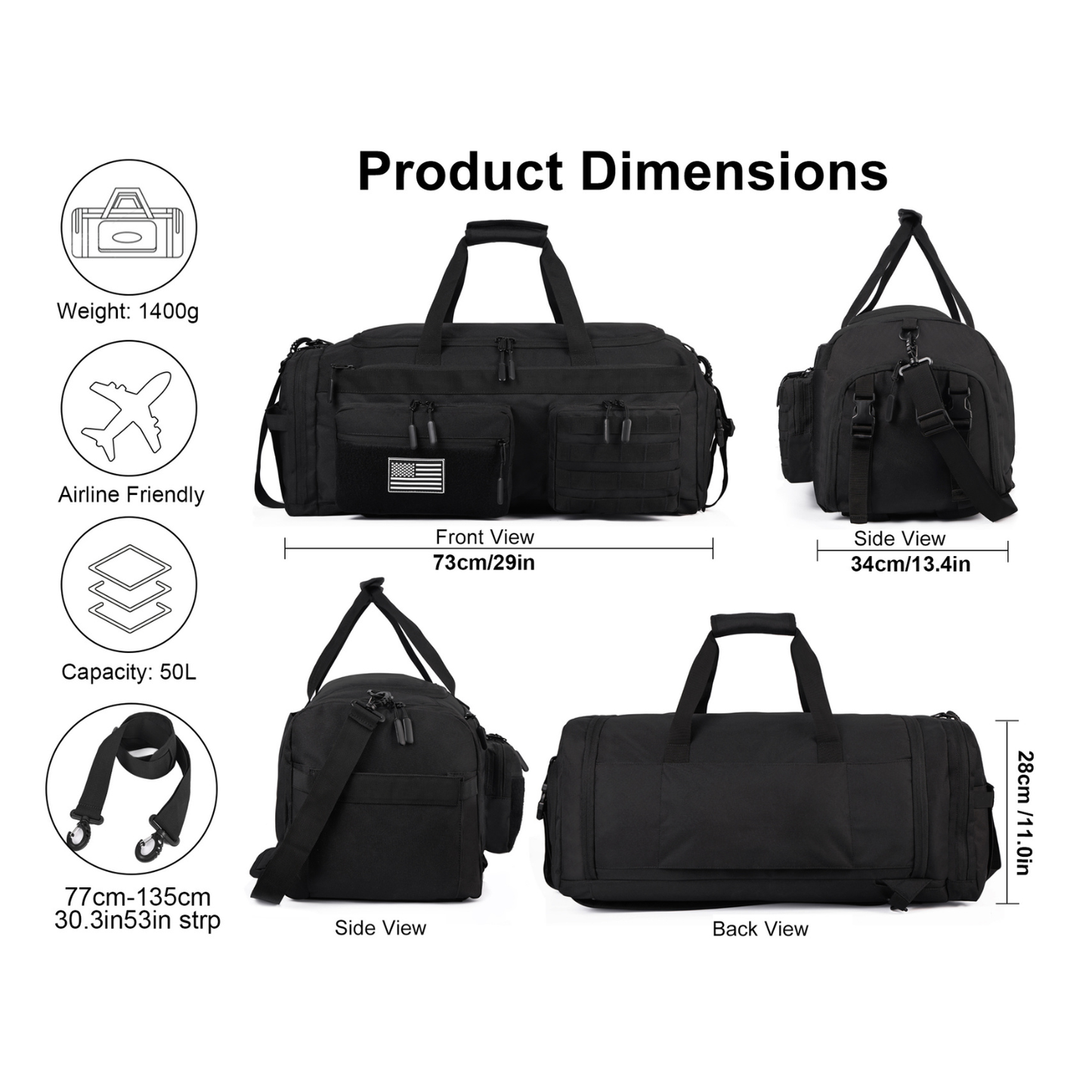 IRONBACKPACK® 50L Training Duffle Bag - Black IRONBACKPACK