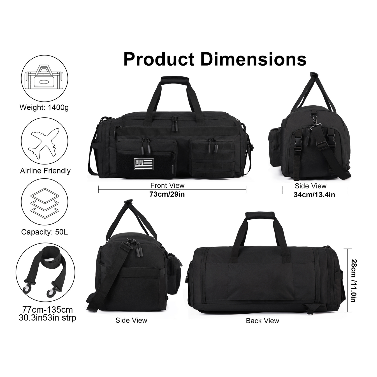 IRONBACKPACK® 50L Training Duffle Bag - Black IRONBACKPACK